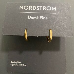 Nordstrom Demi-Fine sterling silver huggie hoop earrings 14K gold Plate NWT